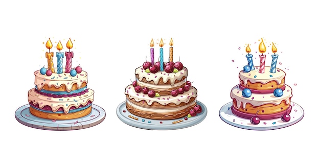 three cakes with the words birthday on them