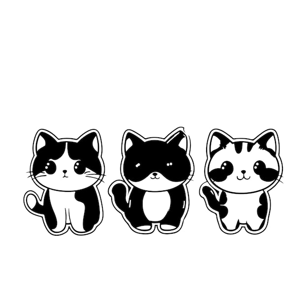 three cartoon cats are shown on a white background