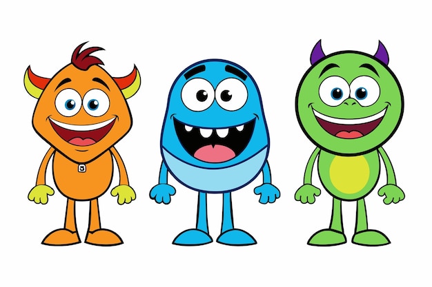 three cartoon characters with the blue monster on the left