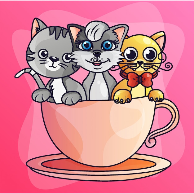 Three Cat Gradient Illustration Vector