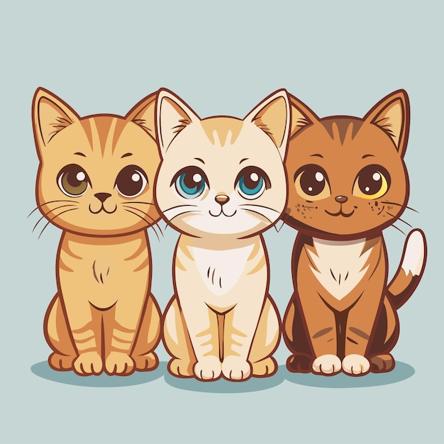 Vector three cats are sitting together one has a blue background