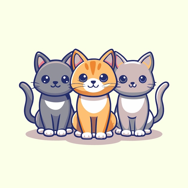 Vector three cats are sitting together and one is orange and the other is a white cat