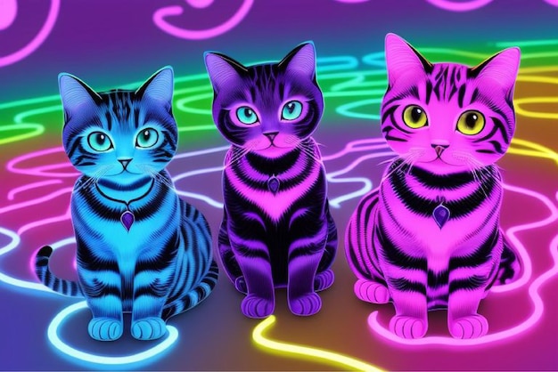 three cats with different colored stripes are on a table