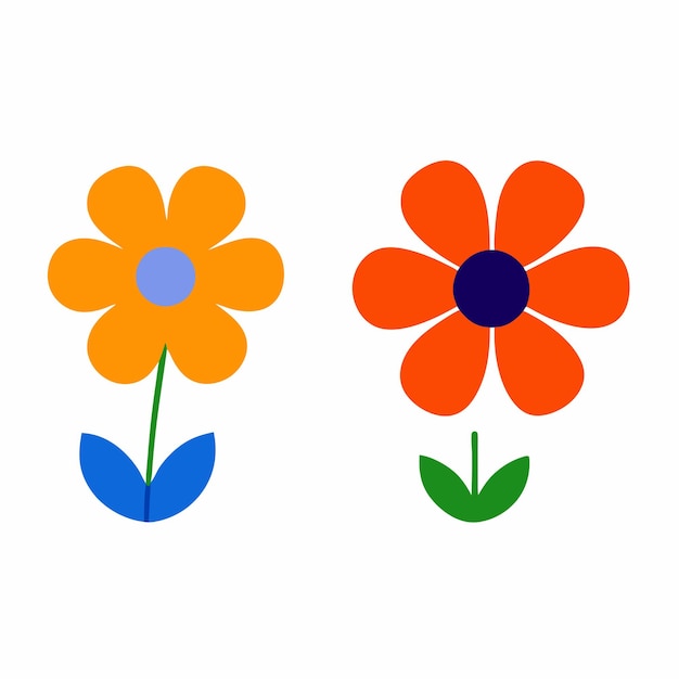 three colorful flowers are shown with different colors