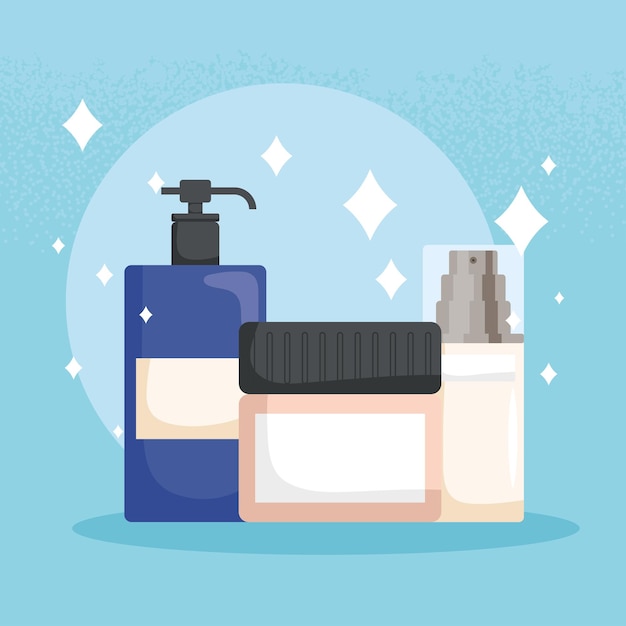 Three cosmetics products set icons