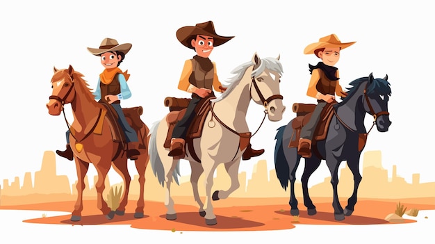 Vector three cowboys on road illustration