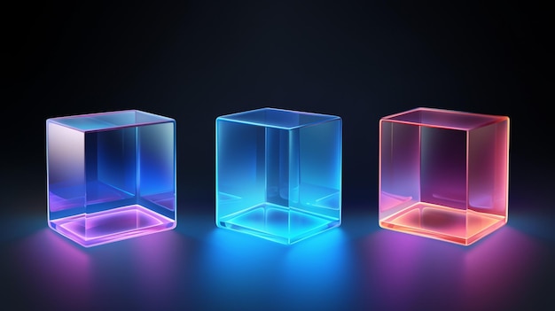 three cubes with different colors and a black background