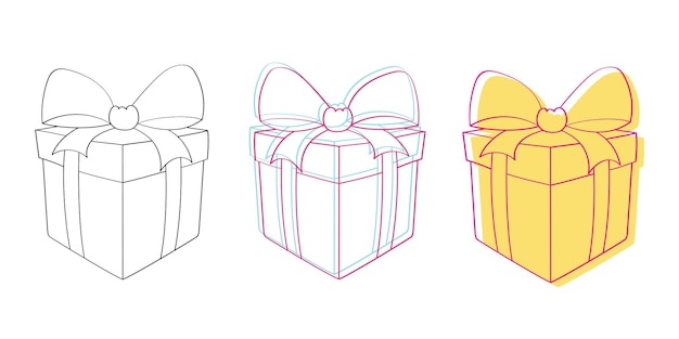 Three different colored boxes with bows