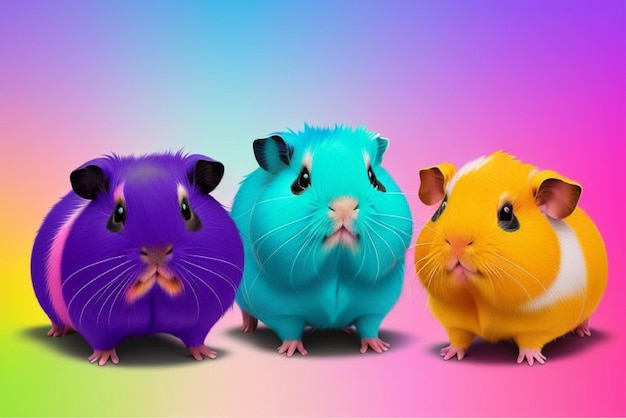 Vector three different colored hamsters are looking at the camera