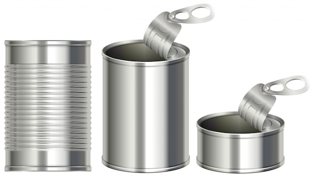 Three different designs of aluminum cans