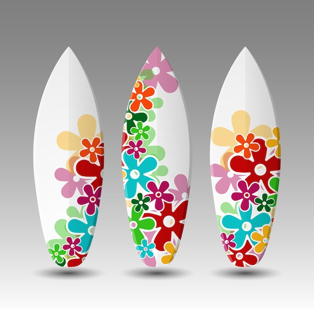 three different designs of colorful flowers with different colors on them