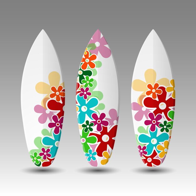 Vector three different designs of colorful flowers with different colors on them