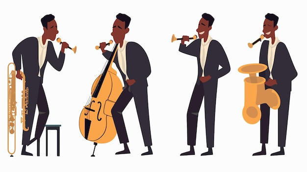 Vector three different images of a man playing a cello