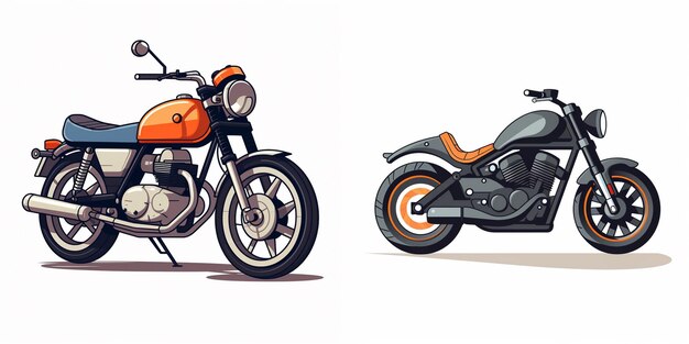 Vector three different motorcycles are shown with one showing the front and the other with the orange on the bottom