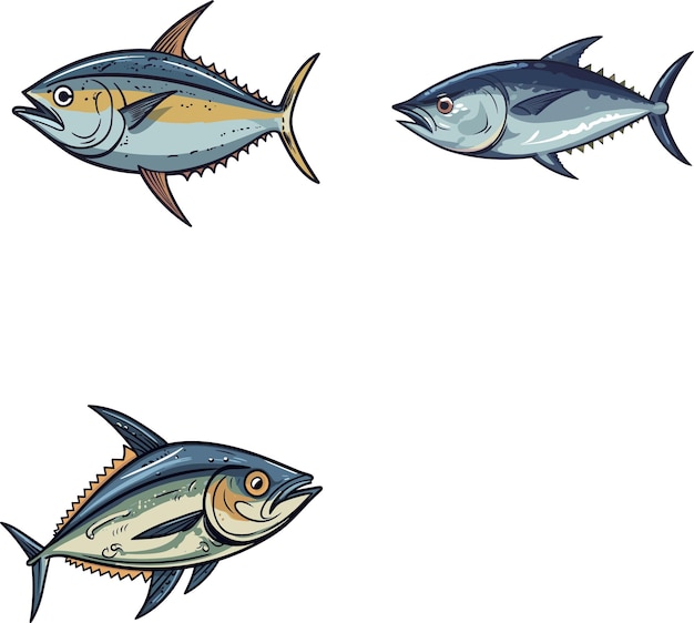 Vector three different types of fish are shown in a row