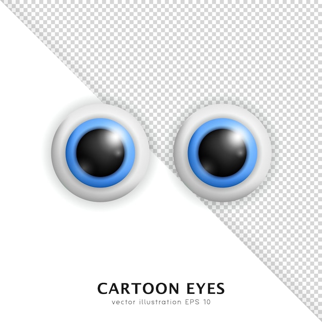 Three dimensional blue eyes. Cartoon 3d human eyeballs with reflection and shadow closeup