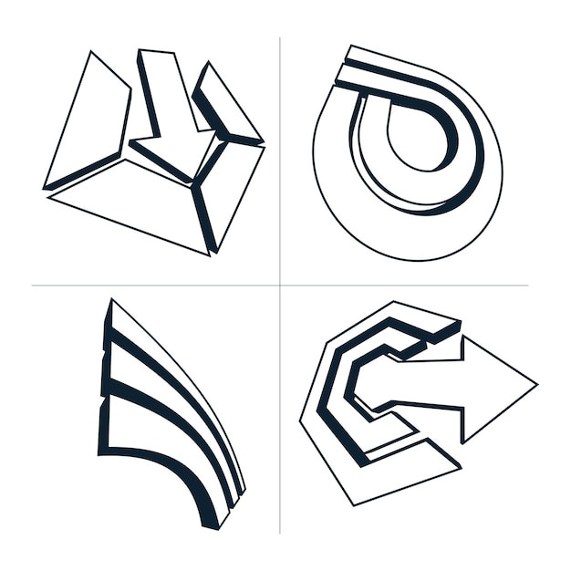 Three-dimensional graphic elements collection with simple arrows, business development and technology innovation theme vector icons. Company growth concept, set of 3d abstract symbols.