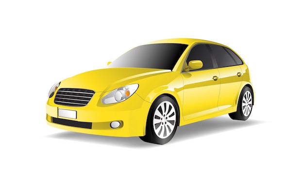 Three dimensional image of yellow car isolated on white background