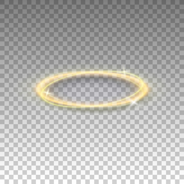 Three dimensional shiny golden nimbus isolated on transparent background. glossy realistic halo