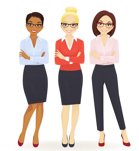 Three elegant business women in different poses isolated