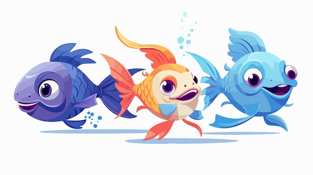 Vector three fish 2d flat cartoon vector illustration