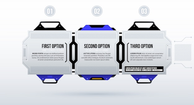 Three futuristic options in clean hi-tech/techno style 