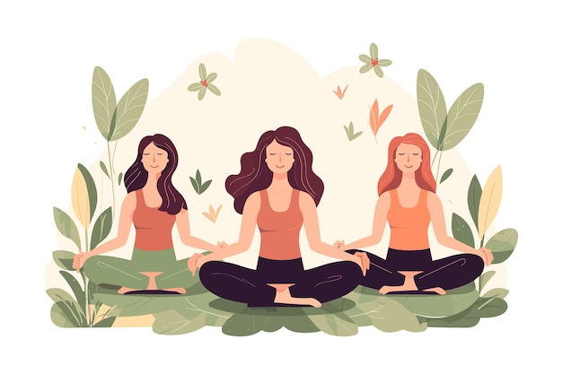 Three girls doing illustration international yoga day yoga day banner yoga day background