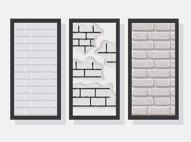 Three gray walls bricks structures icons