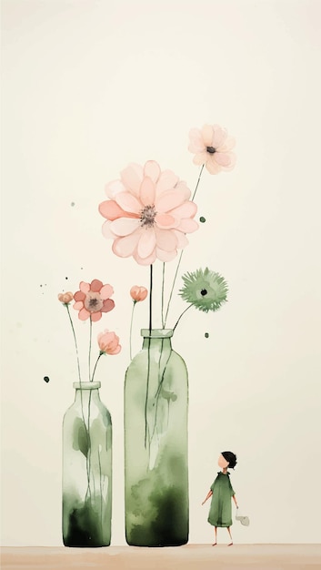 three green bottles with flowers in them and the words flowers