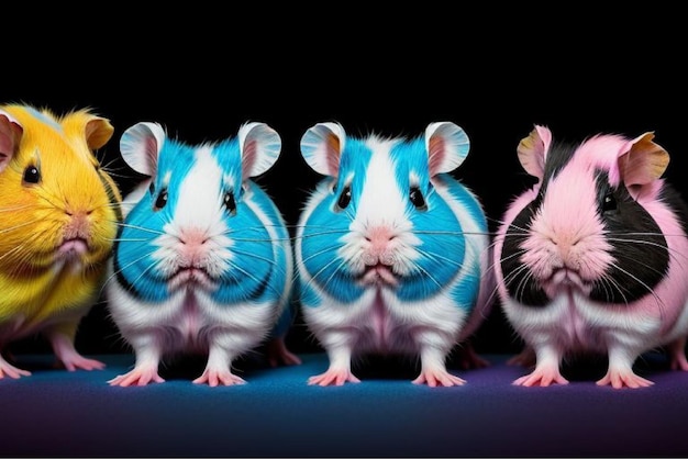 Vector three guinea pig are looking at the camera and the other one is blue