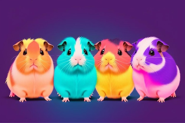 Vector three guinea pig figurines are lined up in a row