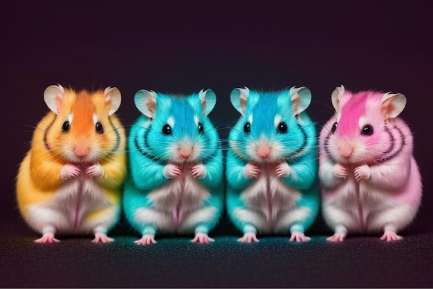 three hamsters with bow ties are lined up in a row