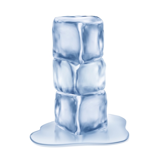 Three ice cubes, isolated on white background.