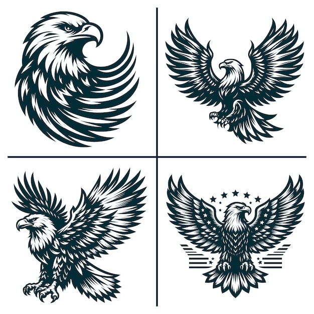 three images of a bird and a symbol with the words  eagle  on the side