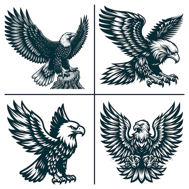 three images of a eagle and a symbol of a eagle