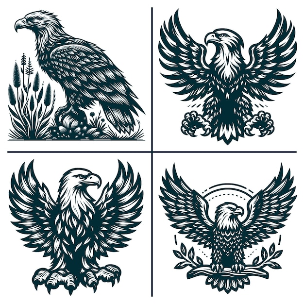 three images of a eagle and a symbol with the word eagle on it