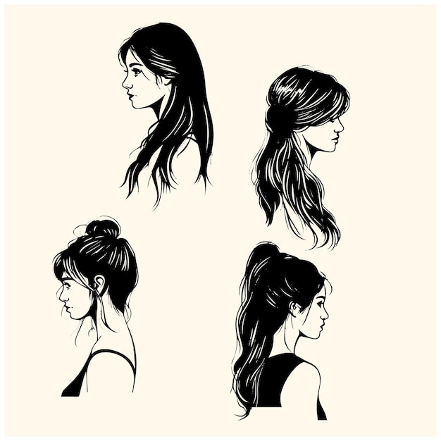 three images of a woman with long hair