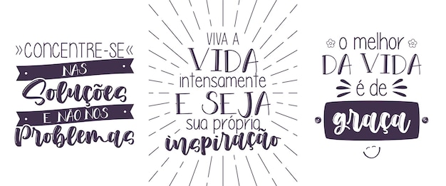 Three inspirational quote lettering in Brazilian Portuguese