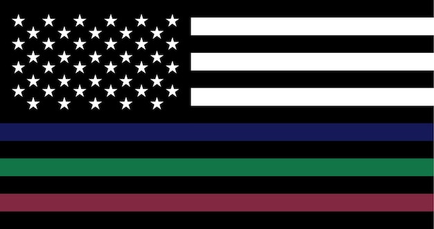 Three lines  Law Enforcement , Firefighters and Military Officers usa flag vector image