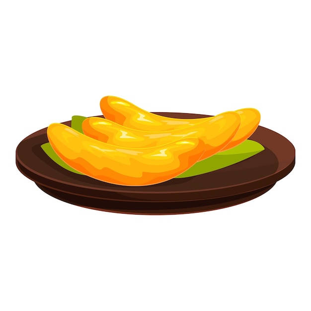 Vector three mango sticky rice being served on wooden plate with banana leaf decoration