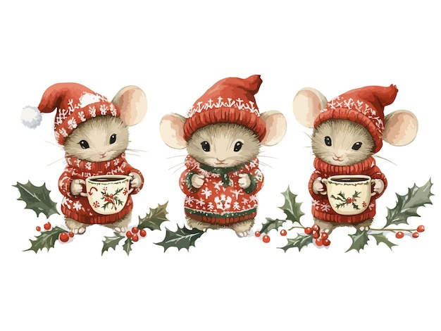 three mouses are dressed in red and white outfits