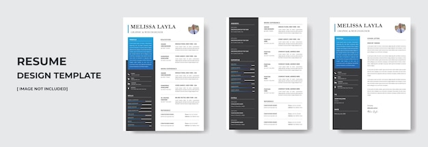 Three Page Clean minimal resume or cv design template in vector format