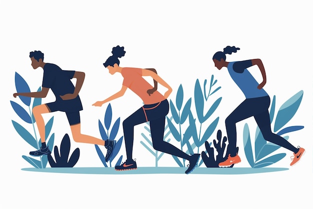 Vector three people in starting line illustration