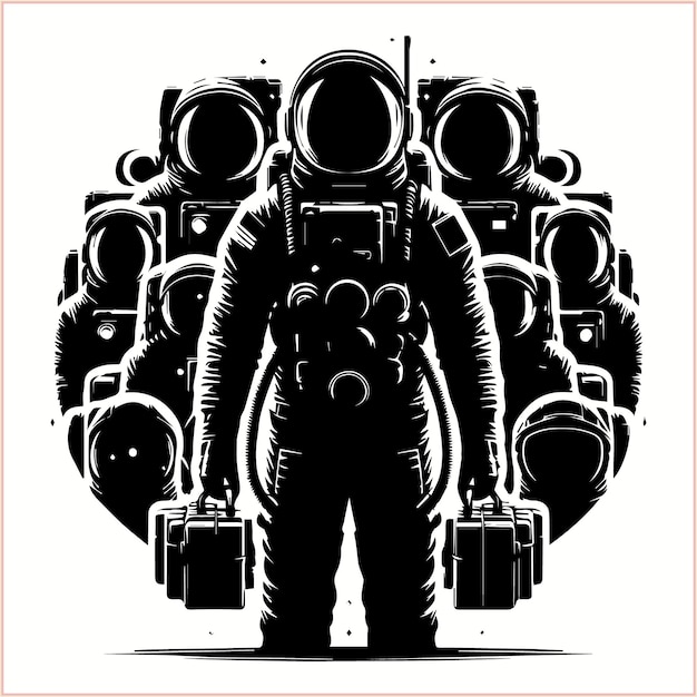 Vector three people wearing space suit and one has the number 8 on it