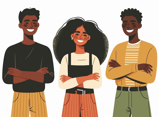 Vector three people with their arms crossed and one has a yellow sweater on the front