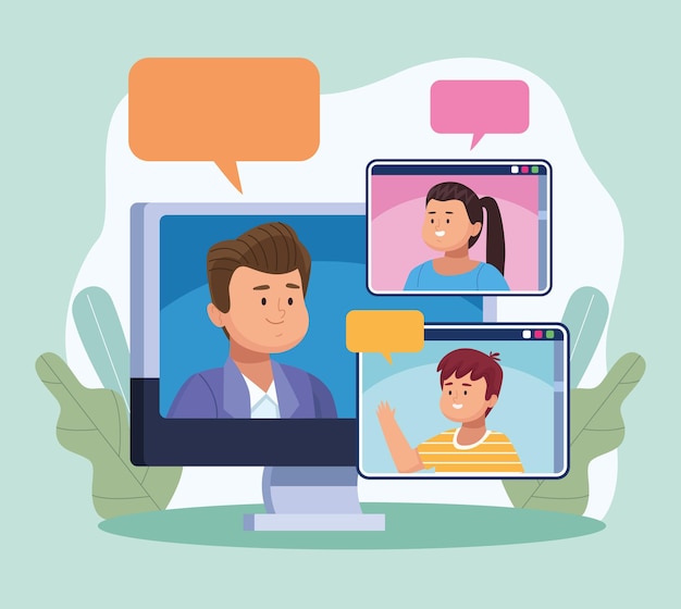 Three persons in virtual meeting