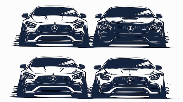 Vector three pictures of a car with the logo for mercedes