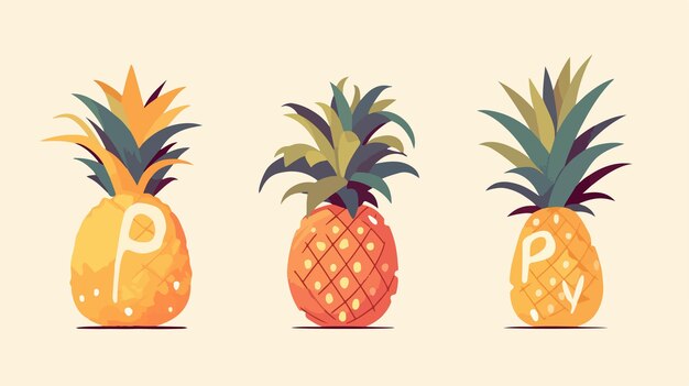 Vector three pineapples with the letters f