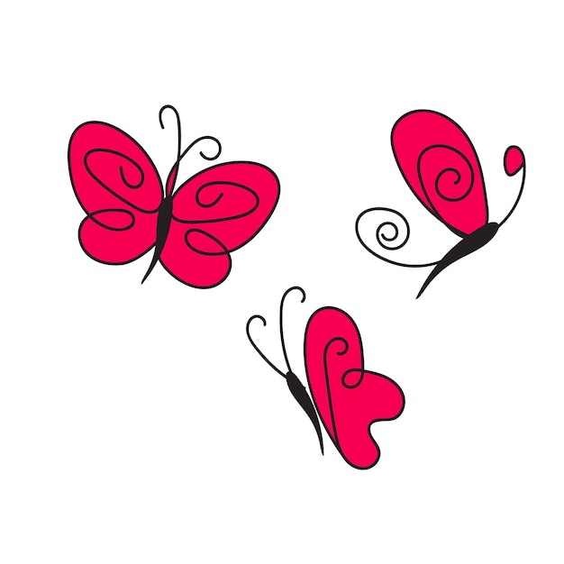 Three pink butterflies with a spiral design on the bottom.