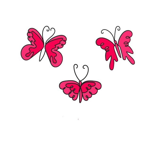 Three pink butterflies with the word butterfly on the bottom.